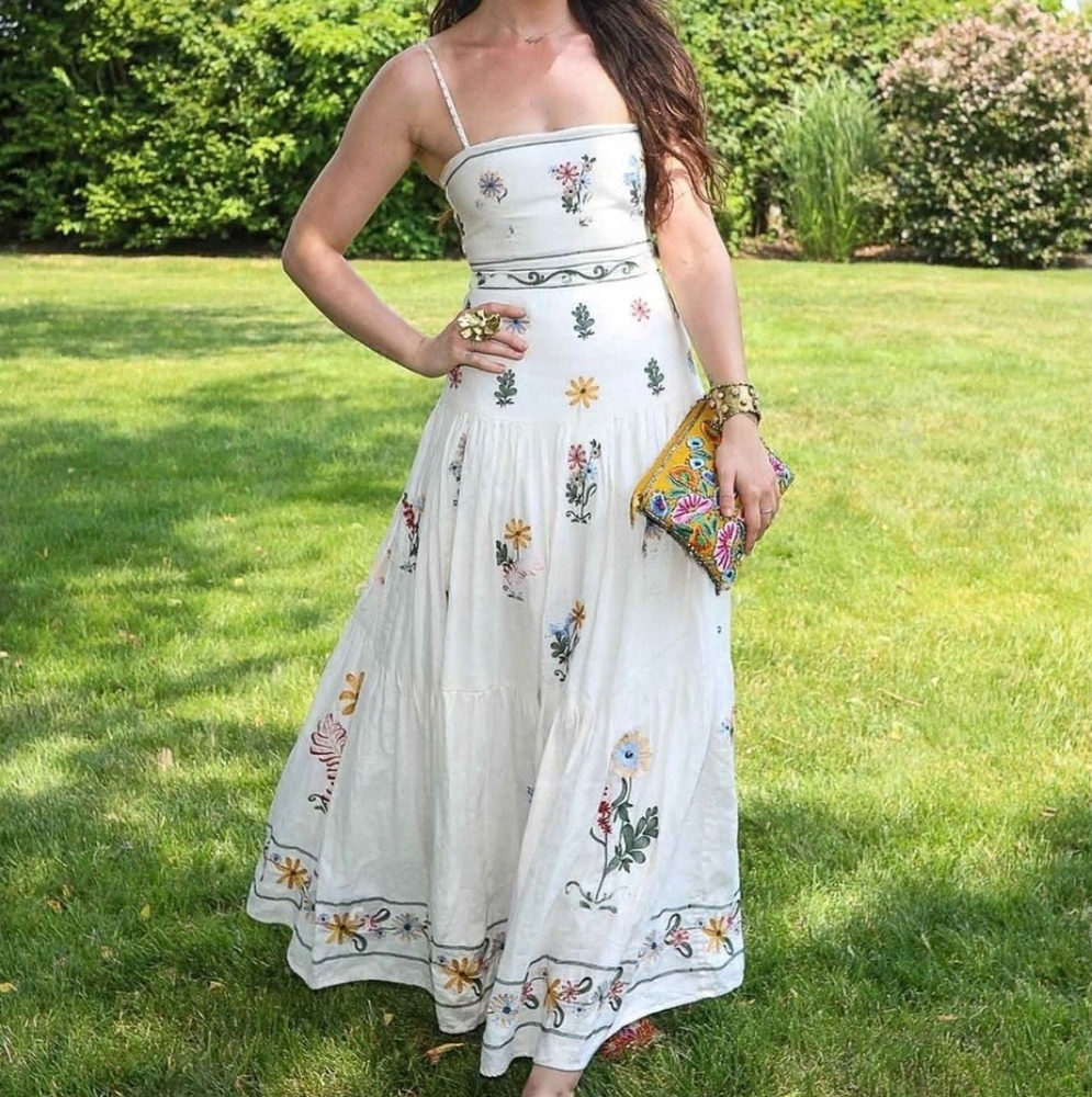 Agua By Agua Bendita Lima Pradera Embroidered Linen Maxi Dress In Neutral